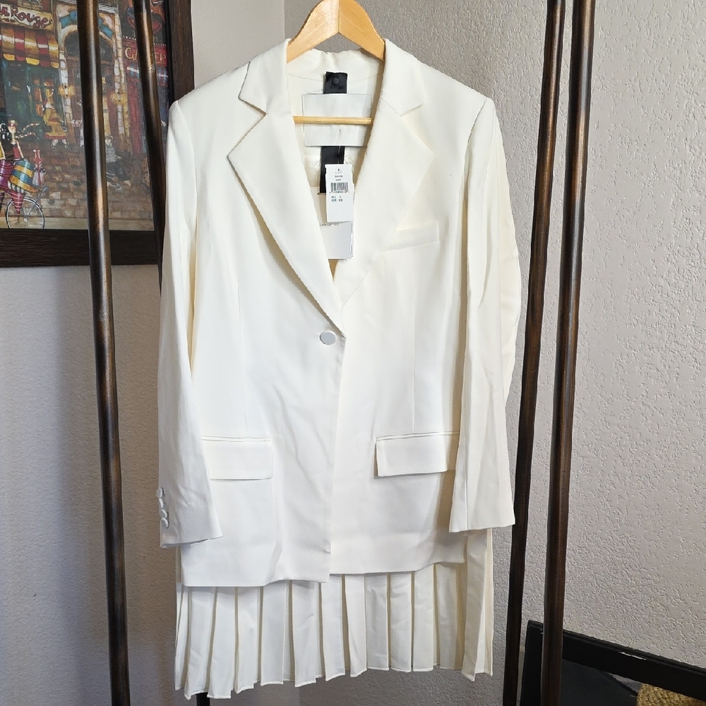 Adam Lippes IVORY Blazer with Pleated Detail High Low Ivory Sz 12